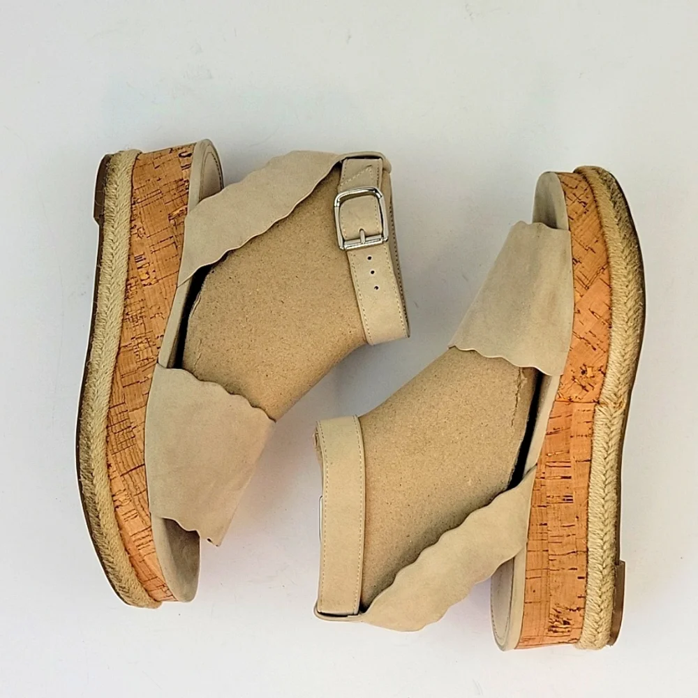 Marc Fisher Faithful Cork Wedge Espadrille Sandals Size 7